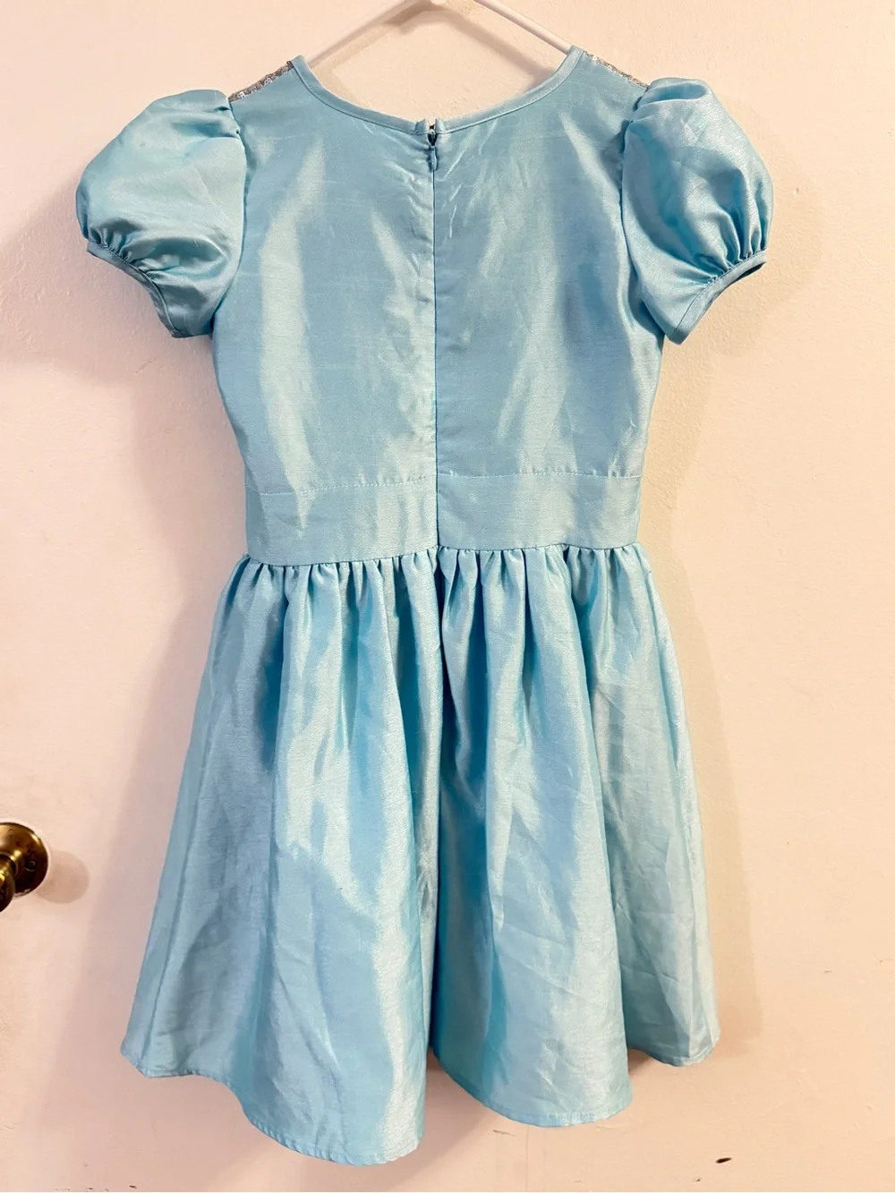 Disney GIRLS CINDERELLA DRESS Med Silver Sequin SLIPPER PRINCESS Blue